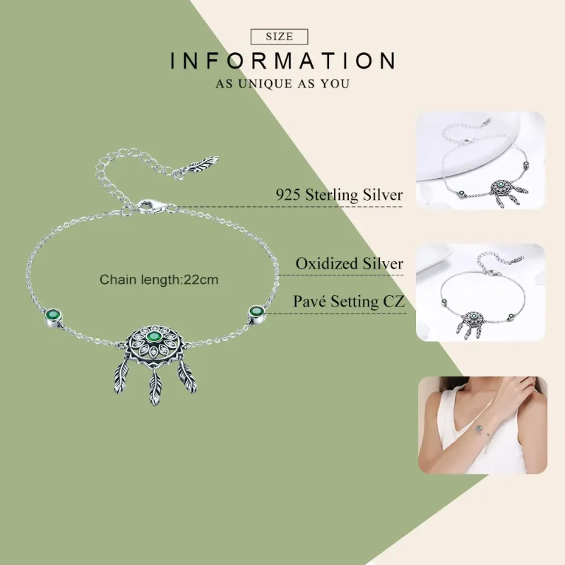 (image for) Pandora Style Silver Dreamcatcher Chain Slider Bracelet - SCB078 - View 4