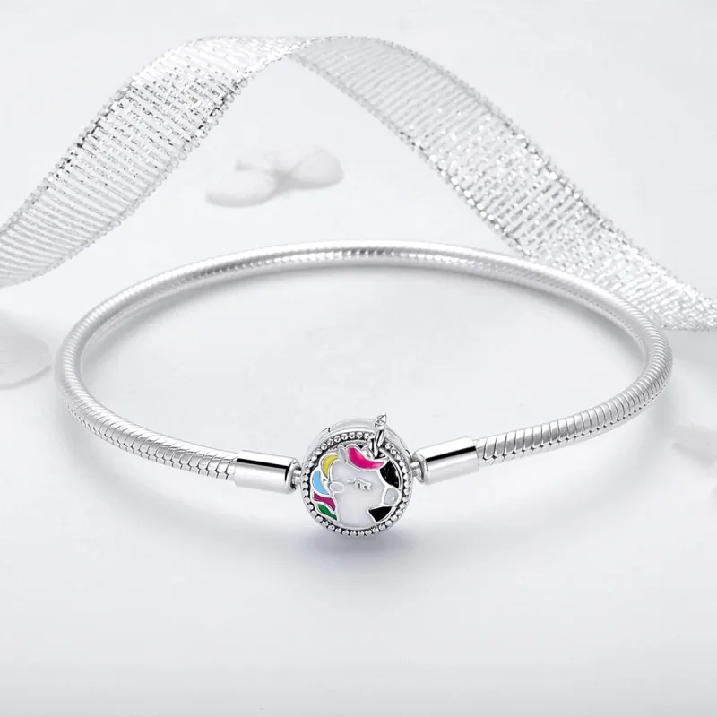 (image for) Pandora Style Silver Enamel Unicorn Memory Chain Bracelet - SCB083 - View 3