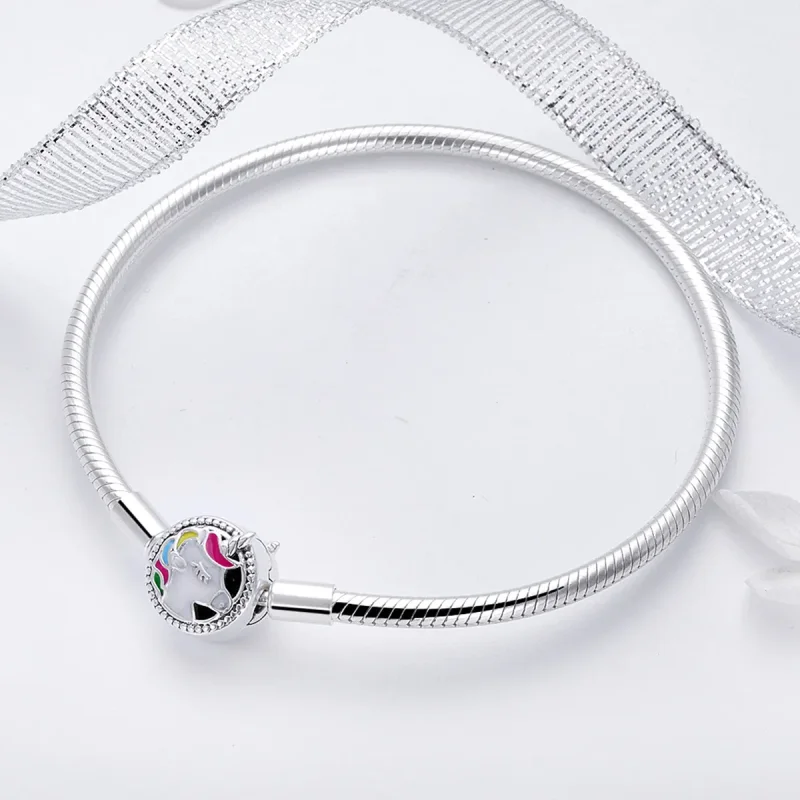 (image for) Pandora Style Silver Enamel Unicorn Memory Chain Bracelet - SCB083 - View 4