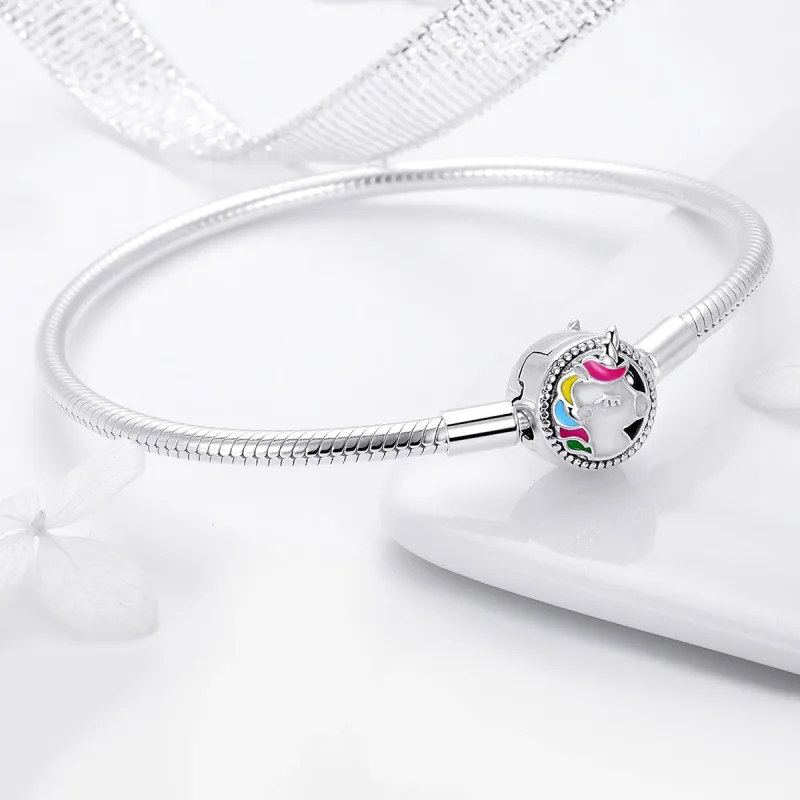 (image for) Pandora Style Silver Enamel Unicorn Memory Chain Bracelet - SCB083 - View 6