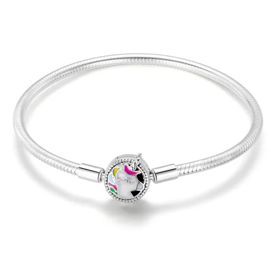(image for) Pandora Style Silver Enamel Unicorn Memory Chain Bracelet - SCB083