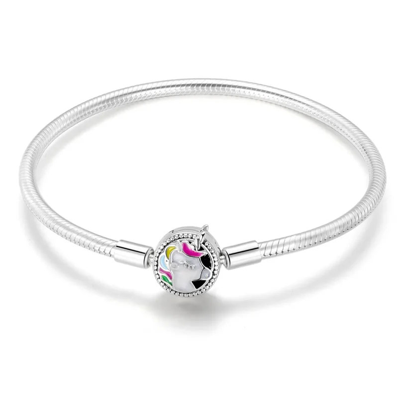 (image for) Pandora Style Silver Enamel Unicorn Memory Chain Bracelet - SCB083
