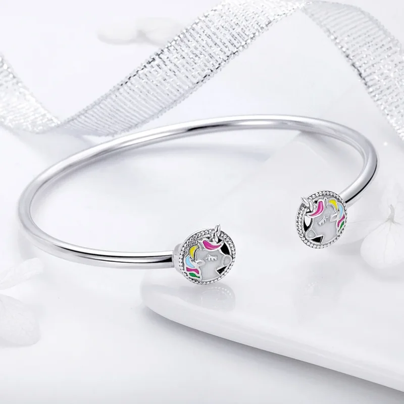 (image for) Pandora Style Silver Enamel Unicorn Memory Open Bangle - SCB082 - View 6