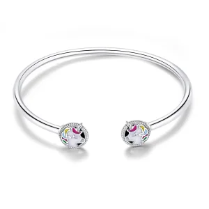 (image for) Pandora Style Silver Enamel Unicorn Memory Open Bangle - SCB082