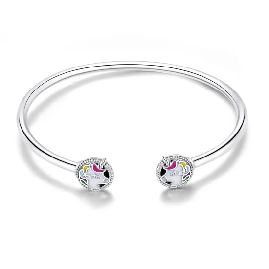 (image for) Pandora Style Silver Enamel Unicorn Memory Open Bangle - SCB082