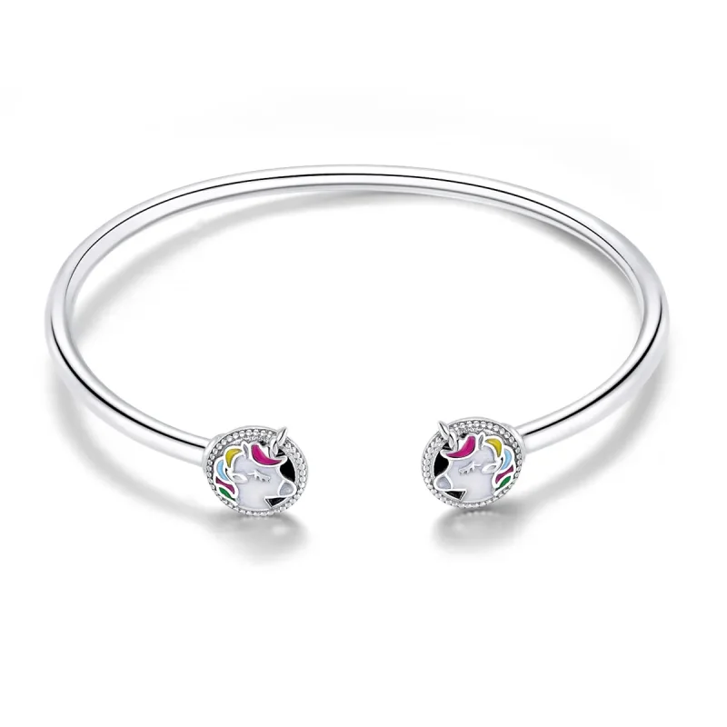 (image for) Pandora Style Silver Enamel Unicorn Memory Open Bangle - SCB082