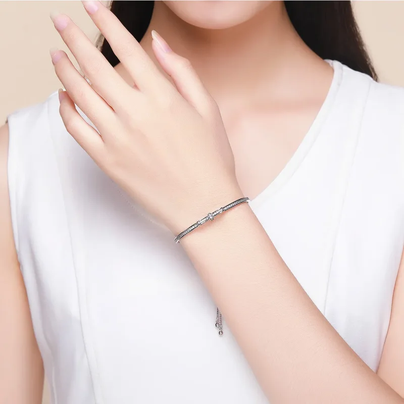 (image for) Pandora Style Silver Eternity Sweet Bow Slider Bangle - SCB108 - View 2