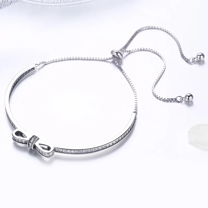 (image for) Pandora Style Silver Eternity Sweet Bow Slider Bangle - SCB108 - View 4