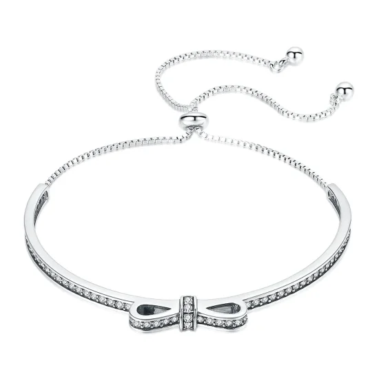 (image for) Pandora Style Silver Eternity Sweet Bow Slider Bangle - SCB108