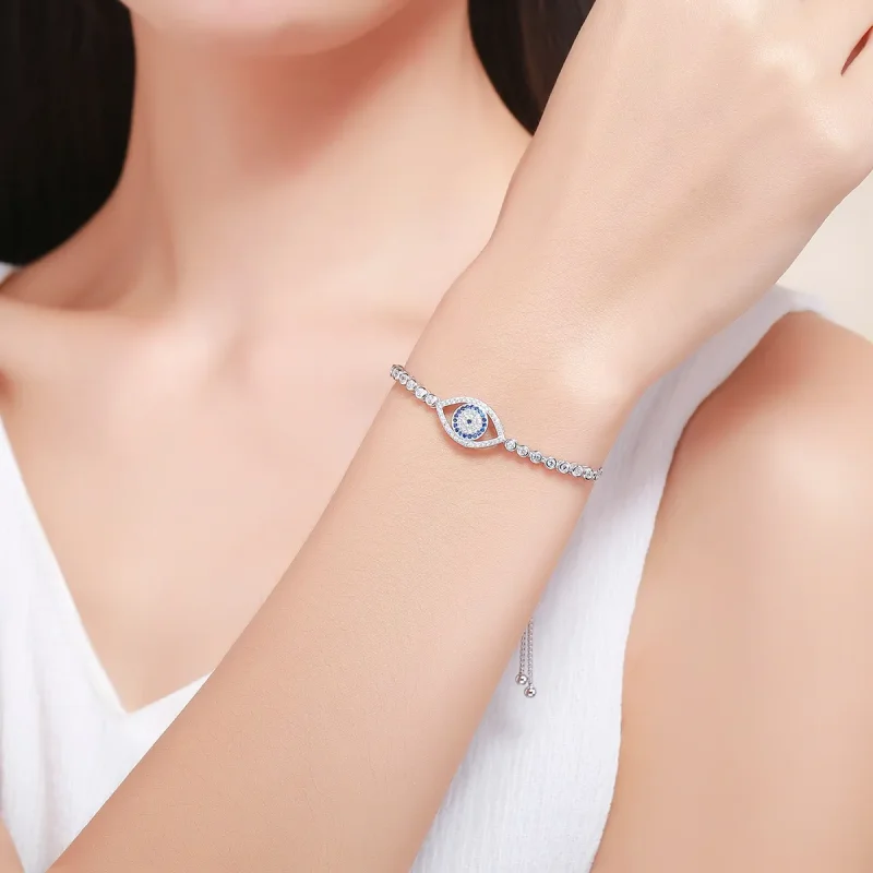 (image for) Pandora Style Silver Evil Eye Slider Bracelet - SCB034 - View 2