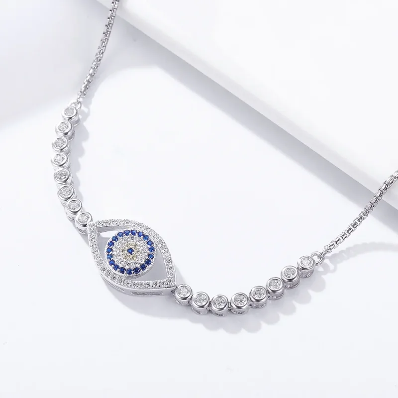 (image for) Pandora Style Silver Evil Eye Slider Bracelet - SCB034 - View 5