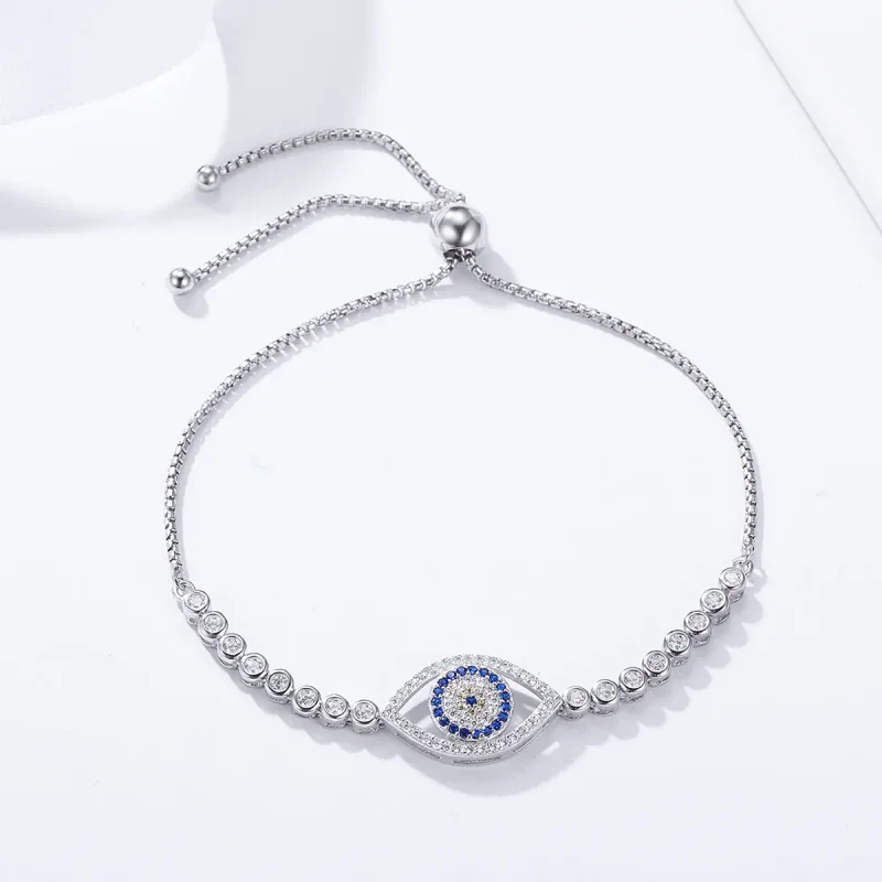 (image for) Pandora Style Silver Evil Eye Slider Bracelet - SCB034 - View 6
