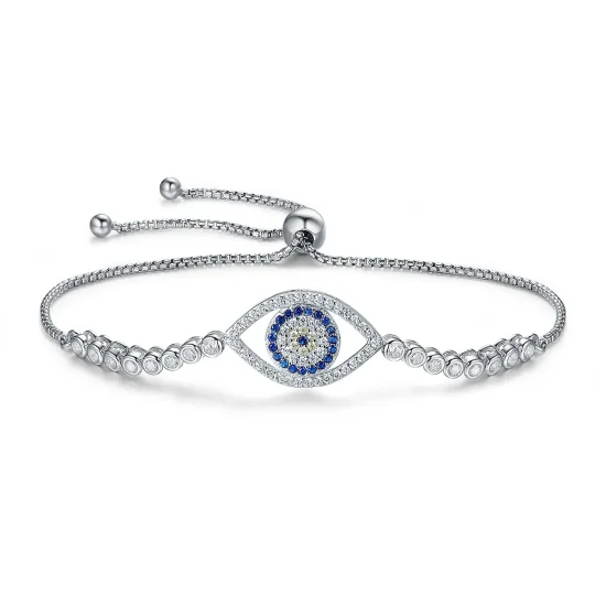 (image for) Pandora Style Silver Evil Eye Slider Bracelet - SCB034