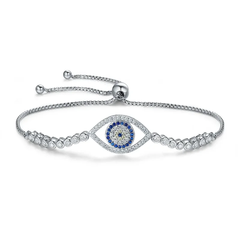 (image for) Pandora Style Silver Evil Eye Slider Bracelet - SCB034