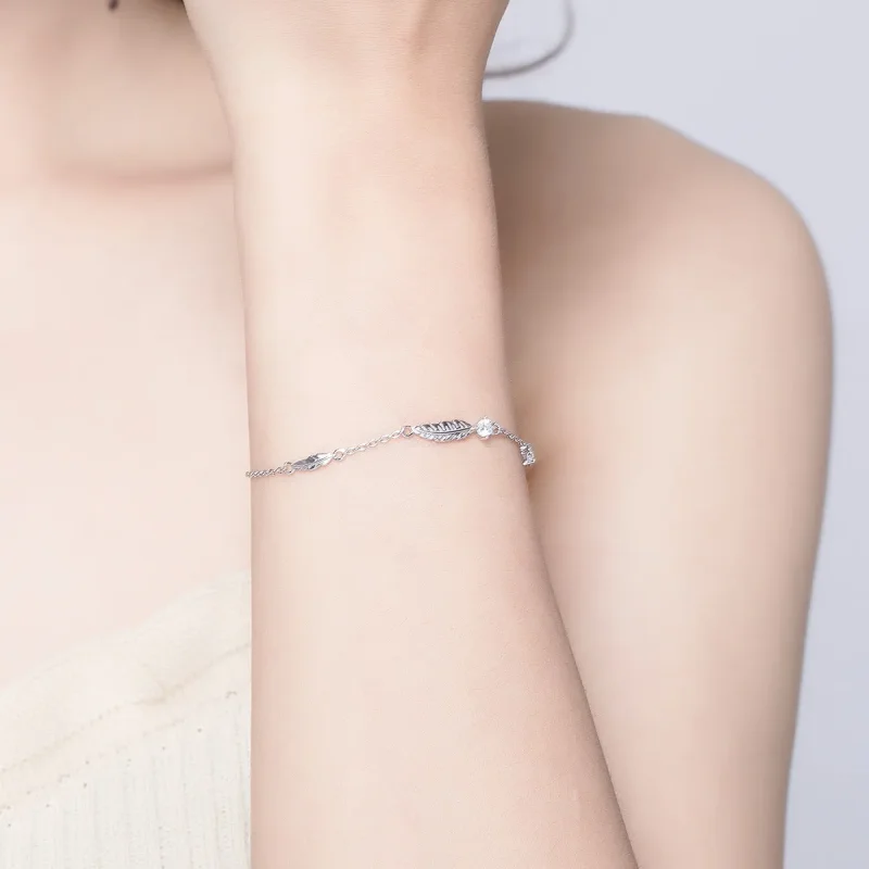 (image for) Pandora Style Silver Feather Chain Slider Bracelet - SCB133 - View 5