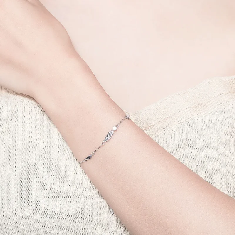 (image for) Pandora Style Silver Feather Chain Slider Bracelet - SCB133 - View 6