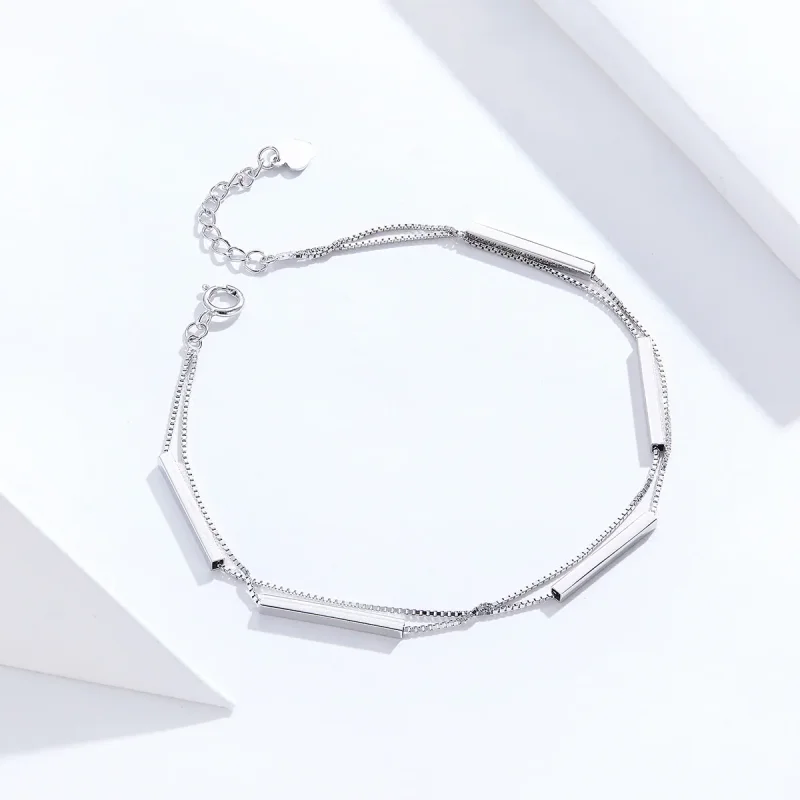 (image for) Pandora Style Silver Geometry Chain Slider Bracelet - SCB170 - View 3