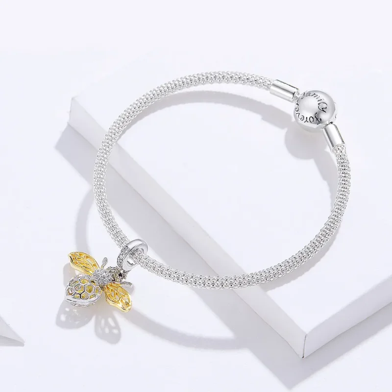 (image for) Pandora Style Silver & Gold-Plated Bee Mesh Bracelet - SCB830 - View 4