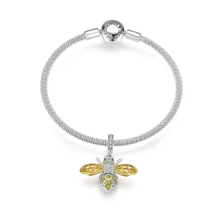 Pandora Style Silver & Gold-Plated Bee Mesh Bracelet - SCB830 (image for) Pandora Style Silver & Gold-Plated Bee Mesh Bracelet - SCB830