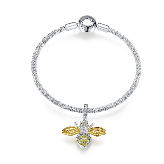 (image for) Pandora Style Silver & Gold-Plated Bee Mesh Bracelet - SCB830