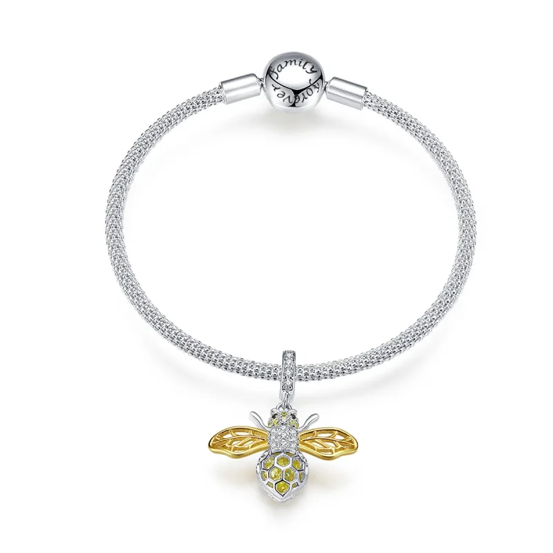 (image for) Pandora Style Silver & Gold-Plated Bee Mesh Bracelet - SCB830