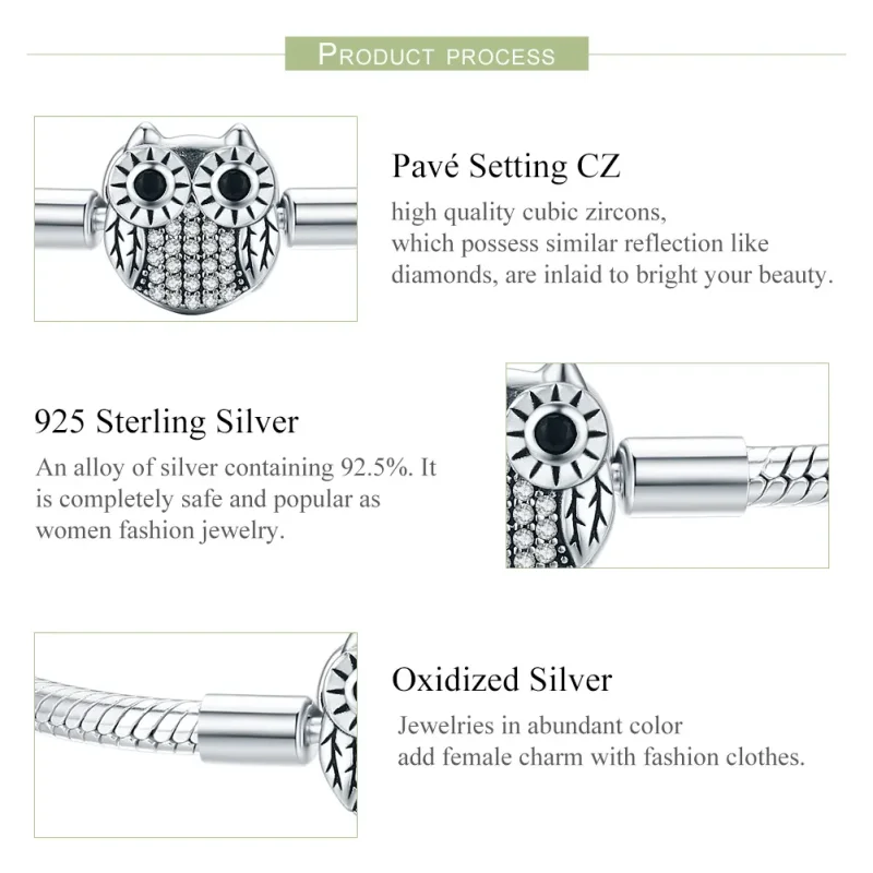 (image for) Pandora Style Silver Graduation Cute Owl Chain Bracelet - SCB067 - View 3