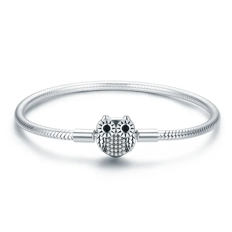 (image for) Pandora Style Silver Graduation Cute Owl Chain Bracelet - SCB067