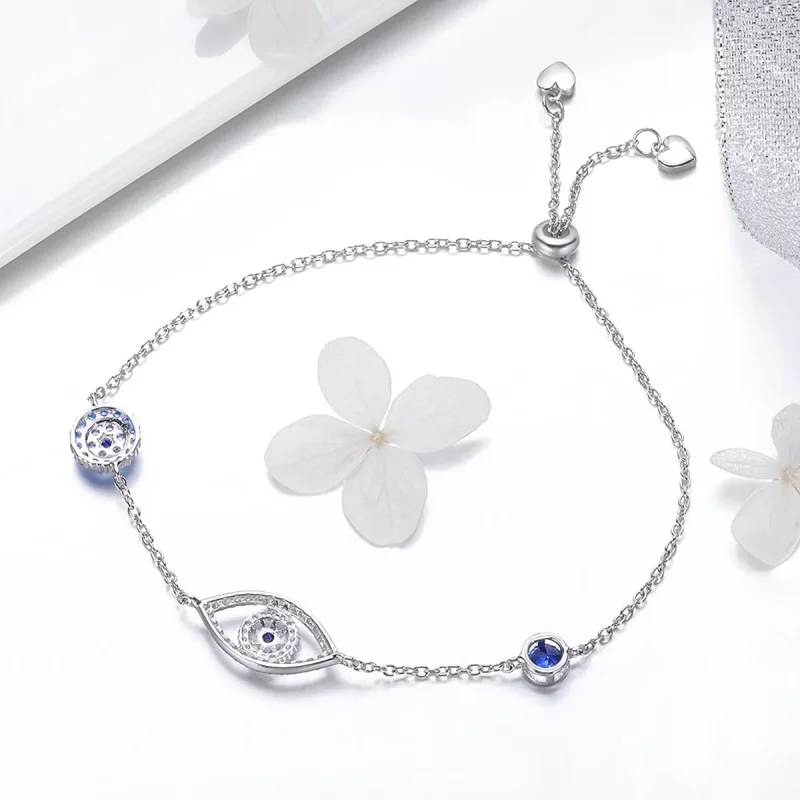 (image for) Pandora Style Silver Guardian Eye Chain Slider Bracelet - SCB089 - View 3
