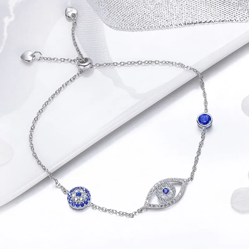 (image for) Pandora Style Silver Guardian Eye Chain Slider Bracelet - SCB089 - View 4