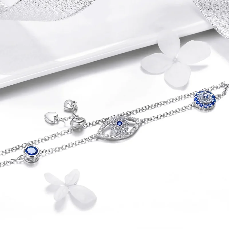 (image for) Pandora Style Silver Guardian Eye Chain Slider Bracelet - SCB089 - View 5