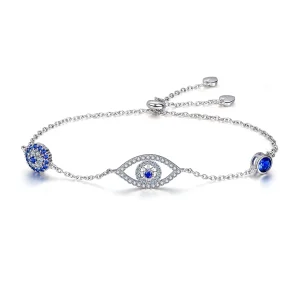 (image for) Pandora Style Silver Guardian Eye Chain Slider Bracelet - SCB089
