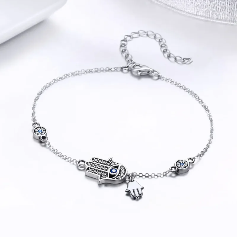 (image for) Pandora Style Silver Hand of Fatima Chain Slider Bracelet - SCB079 - View 6