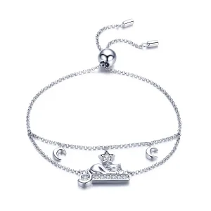 (image for) Pandora Style Silver Happy Kitty Chain Slider Bracelet - SCB129
