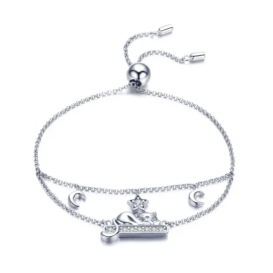 (image for) Pandora Style Silver Happy Kitty Chain Slider Bracelet - SCB129