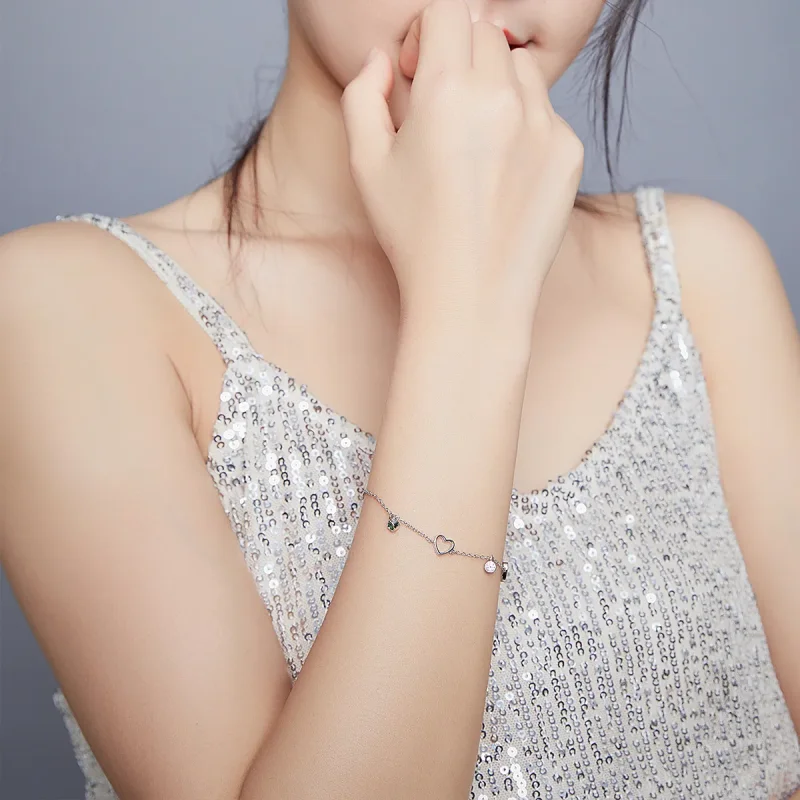(image for) Pandora Style Silver Heart Balls Girl Slider Bracelet - SCB180 - View 2