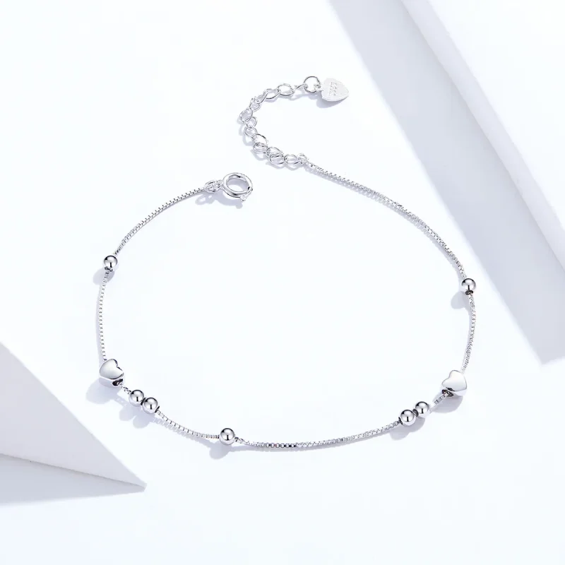 (image for) Pandora Style Silver Heart Chain Slider Bracelet - SCB172 - View 3