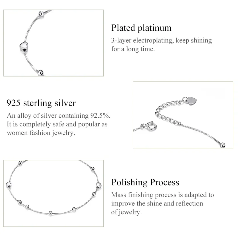 (image for) Pandora Style Silver Heart Chain Slider Bracelet - SCB172 - View 5