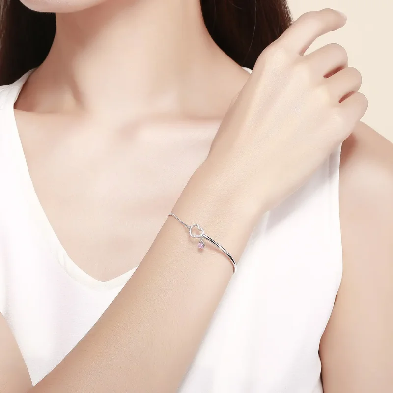 (image for) Pandora Style Silver Heart of Lady Cubic Zirconia Bangle - SCB117 - View 2