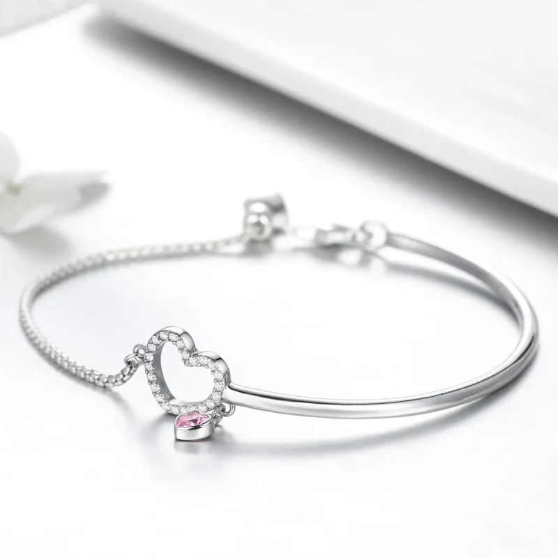 (image for) Pandora Style Silver Heart of Lady Cubic Zirconia Bangle - SCB117 - View 4
