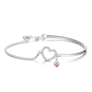 (image for) Pandora Style Silver Heart of Lady Cubic Zirconia Bangle - SCB117