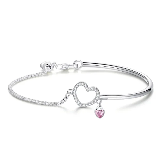 (image for) Pandora Style Silver Heart of Lady Cubic Zirconia Bangle - SCB117