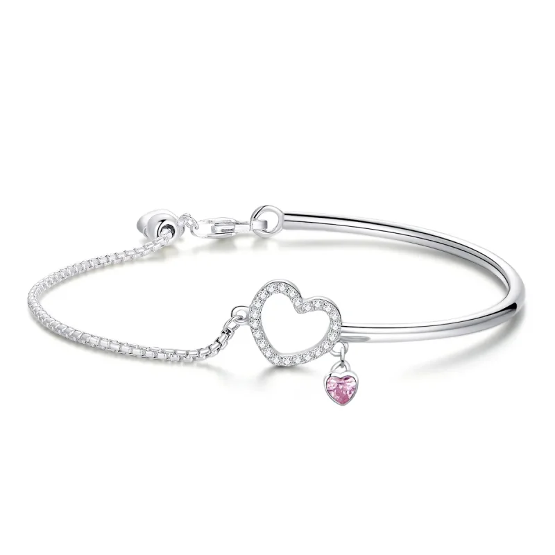 (image for) Pandora Style Silver Heart of Lady Cubic Zirconia Bangle - SCB117
