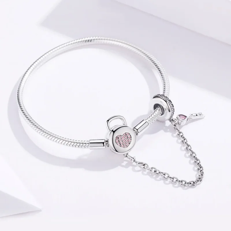 (image for) Pandora Style Silver Heartskey Slider Bracelet - SCB143 - View 4