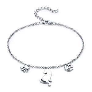 Pandora Style Silver I Love Cat Finished Chain Slider Bracelet - SCB070 (image for) Pandora Style Silver I Love Cat Finished Chain Slider Bracelet - SCB070
