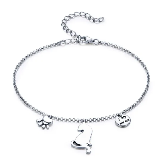 (image for) Pandora Style Silver I Love Cat Finished Chain Slider Bracelet - SCB070