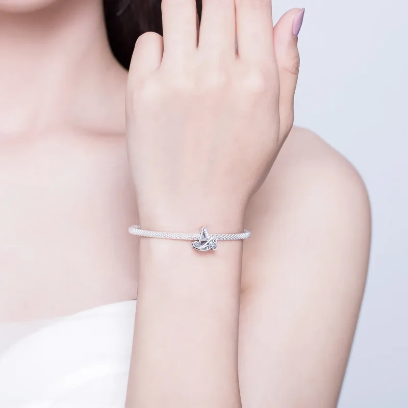 (image for) Pandora Style Silver Letter A Mesh Bracelet - SCB829 - View 3