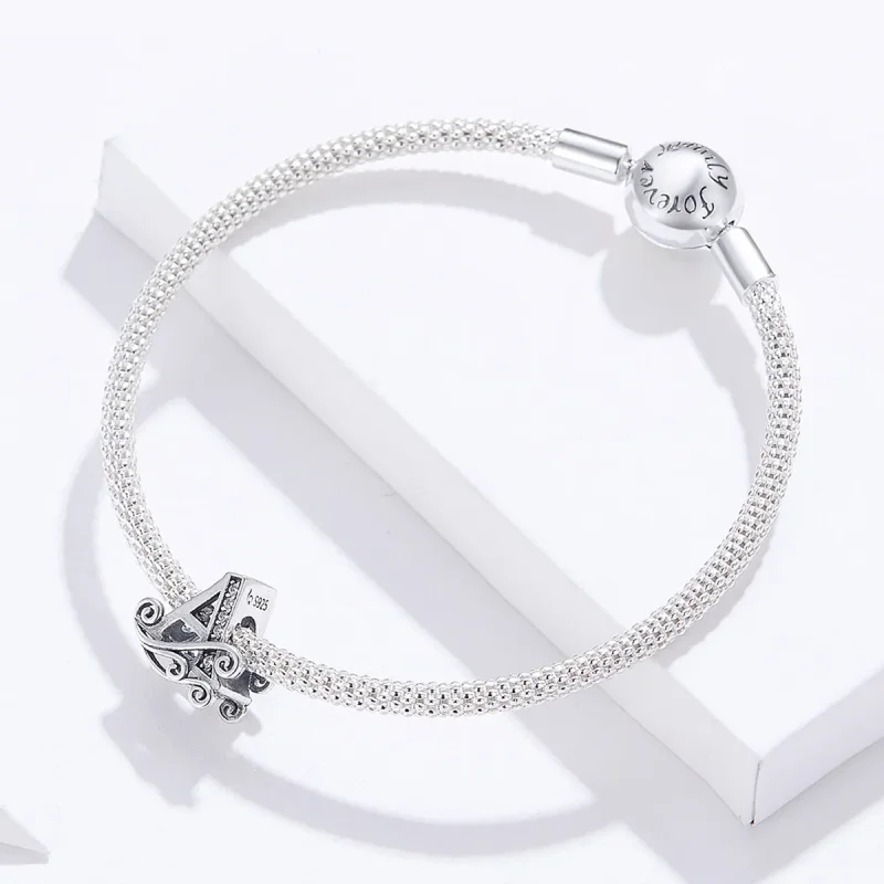 (image for) Pandora Style Silver Letter A Mesh Bracelet - SCB829 - View 4