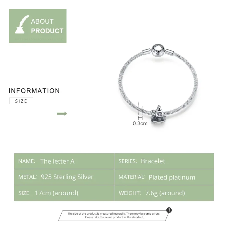 (image for) Pandora Style Silver Letter A Mesh Bracelet - SCB829 - View 5