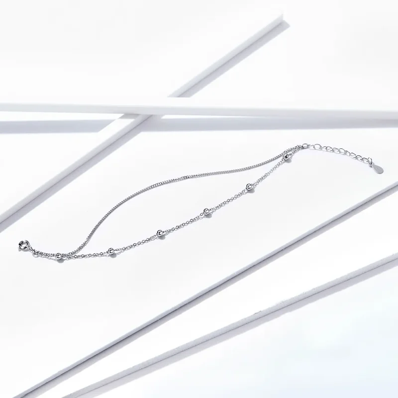(image for) Pandora Style Silver Little Beads Chain Slider Bracelet - SCB131 - View 2