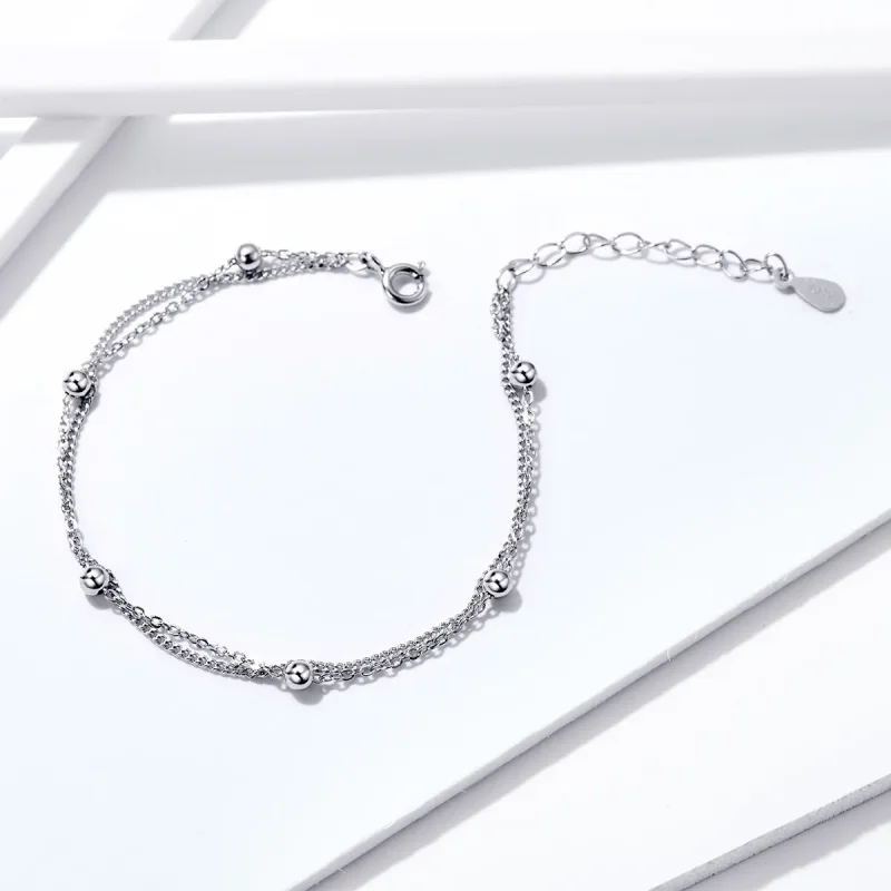 (image for) Pandora Style Silver Little Beads Chain Slider Bracelet - SCB131 - View 3